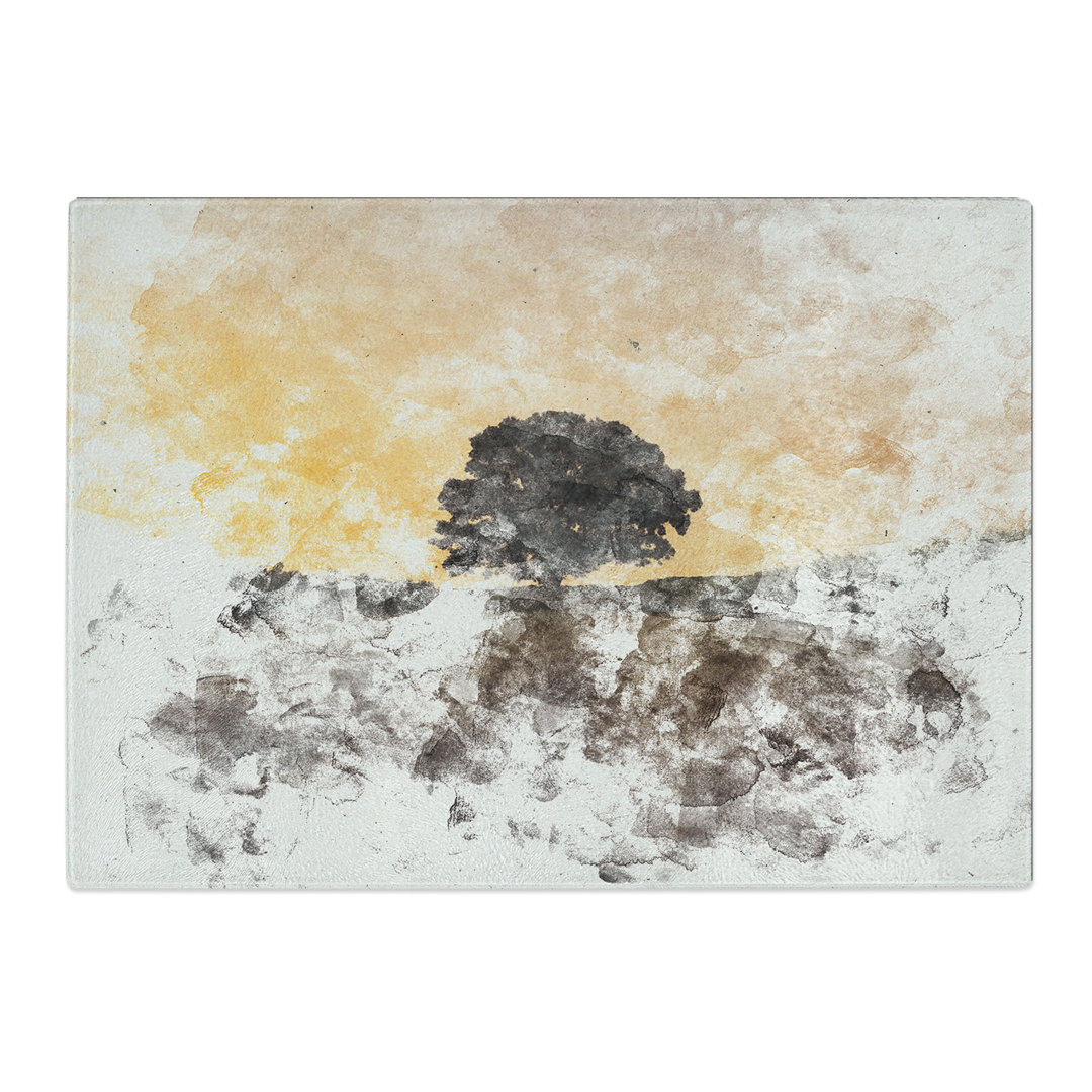 Tempered Glass Lone Tree at Dusk Abstract Chopping Board