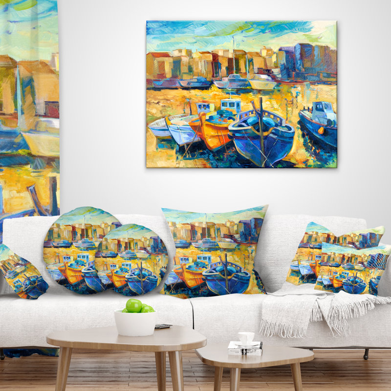 Coussin Wharf and Boats - Landscape Printed, 16 po x 1 po, Carré