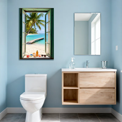 Paysage et nature, plage tropicale, palmiers, vue sur l'océan, scène de fenêtre