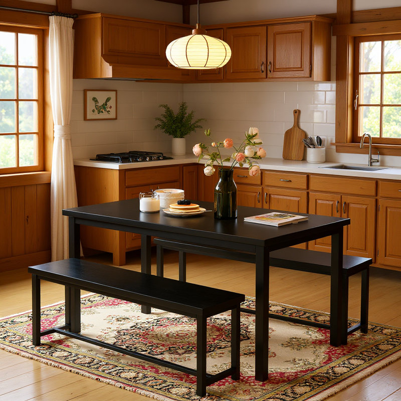 Efrat 4 - Person Four Leg Dining Set, Black, Black