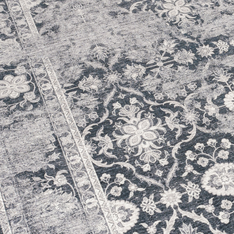 Roshun Noor Vintage Machine Washable Area Rugs, Rectangle 5' x 7', Dark Gray Ivory