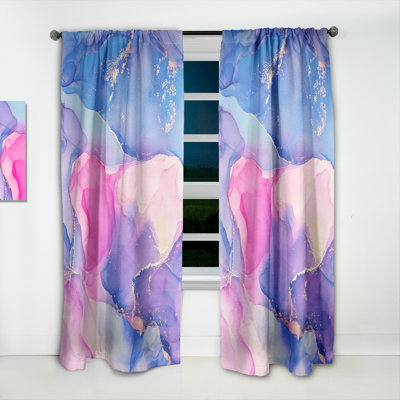 Blue And Pink Abstract Liquid Art - Abstract Curtain - Velvet Room darkening - 1 panel