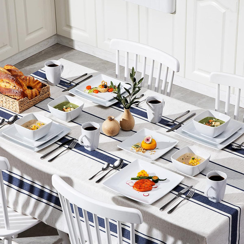 Piece Stoneware Dinnerware Set - Service for 8, White