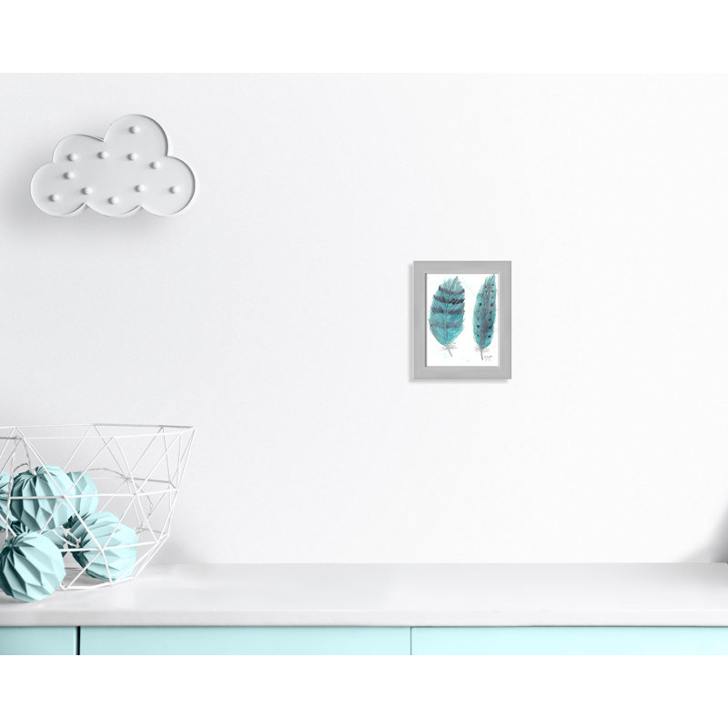 «Feathers in Turquoise II», art encadré, H 12 po x l 10 po x P 0,6 po, Cadre argenté