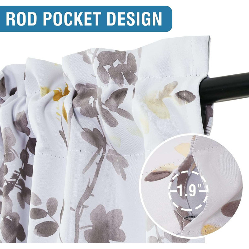 Valance for Kitchen Windows/Living Room/Bedroom Blackout Rod Pocket Valance Curtains, 2 Panels, Gray/Yellow