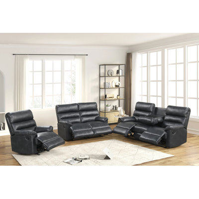 Ensemble de salon inclinable en cuir noir 3 pièces Albert
