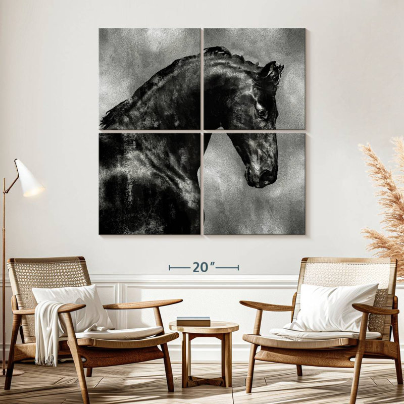Brampt Black Stallion On Silver, 57" H x 57" W