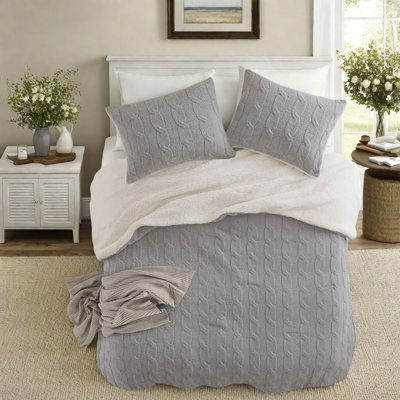 Ensembles de literie en chenille de luxe gris en tricot câblé, grand / grand, confort ultra doux pour la maison