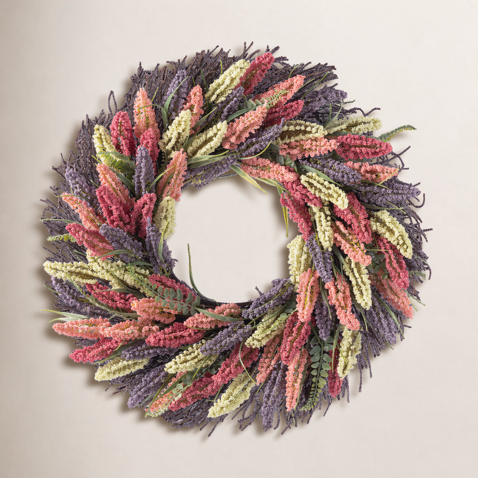 24" D Floral Wreath, Pink, Purple & Yellow Mixed