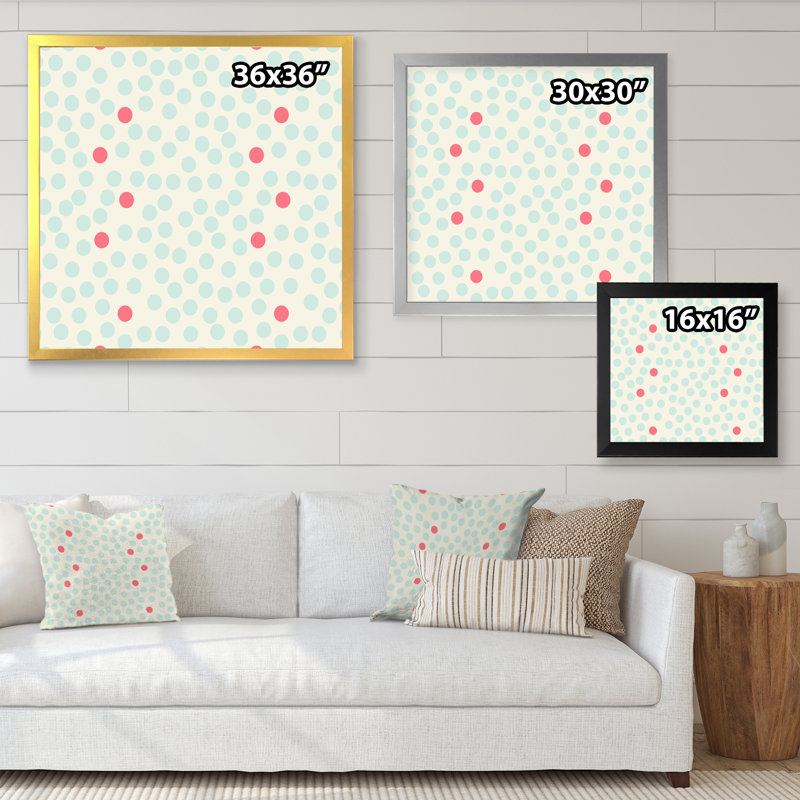 À pois avec rétro sur beige - Impression sur toile, H 30 po x l 30 po, Cadre photo doré