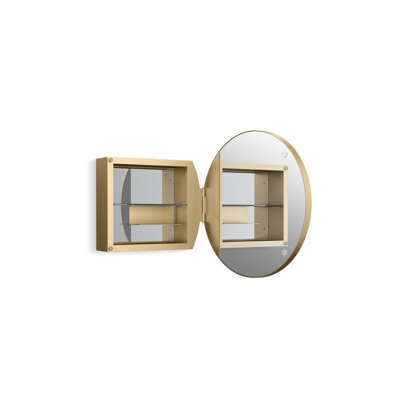 Verdera 24 in Round Framed Medicine Cabinet, Surface Mount or Recessed, Brushed Gold