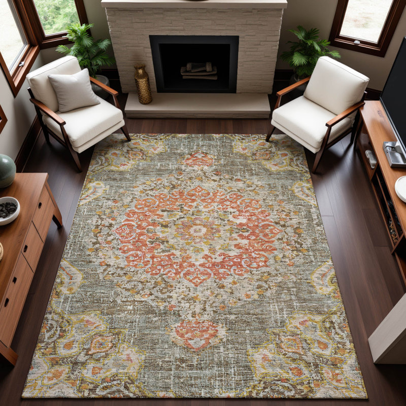 Premium Machine Washable Kelton AMF1236 Global Rug, Rectangle 5' x 7'6"