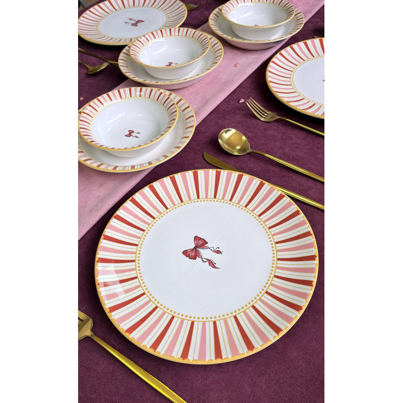 Dinner Set, Yellow/Red/Pink