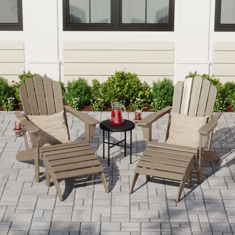 Outdoor Poly Adirondack Chair With Ottoman 4-Piece Set, Tan