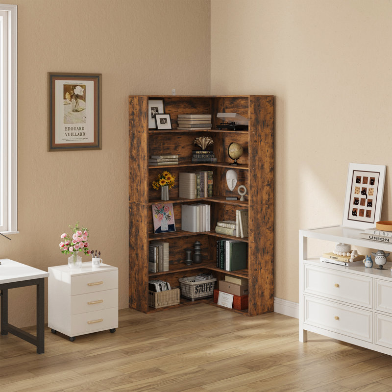 Bibliothèque 70 "H 70,62" avec cloisons, grand support de rangement à 6 niveaux pour salon, bureau à domicile, Brun
