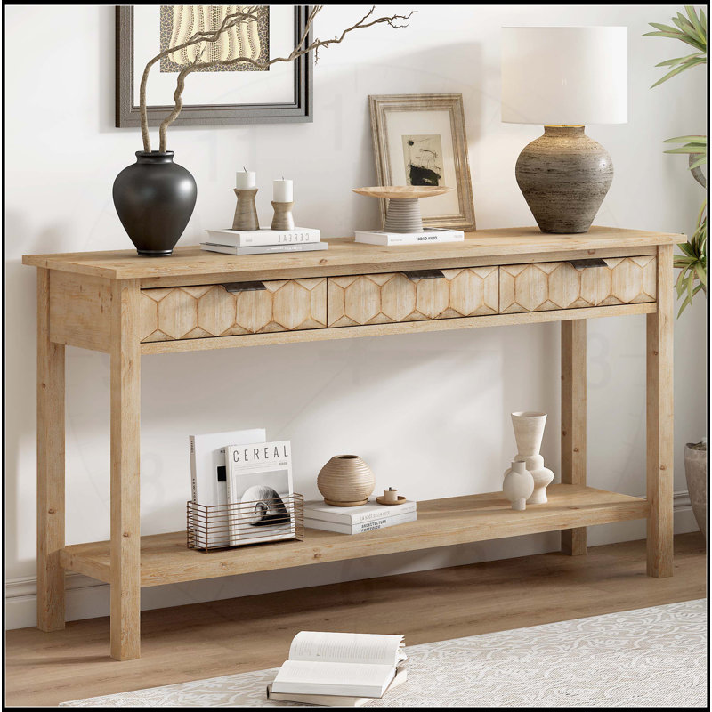 Modern Stylish Console Table with Fir Veneer and Distinctive Design, Natural