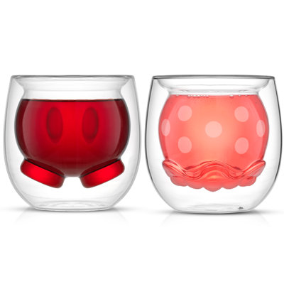 JoyJolt Disney Mickey Pants & Minnie Skirt Double Wall Mugs - Set of 2