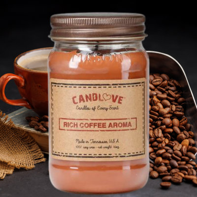 Rich Coffee Aroma Scented Jar Candle with Glass Holder