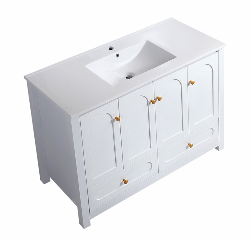 Meuble-lavabo 48 po avec lavabo en céramique, 4 portes à fermeture douce et 2 tiroirs, Blanc