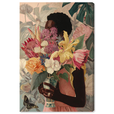 «Woman Basked in Flowers», reproduction d'art sur toile par Glam Art par Art Remedy, 36 x 54