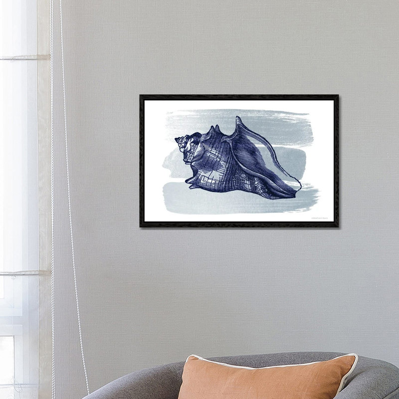 Brushed Midnight Blue Seashell by Bluebird Barn - Print on Canvas, 66.04 cm H x 45.72 cm W, Black Floater Frame