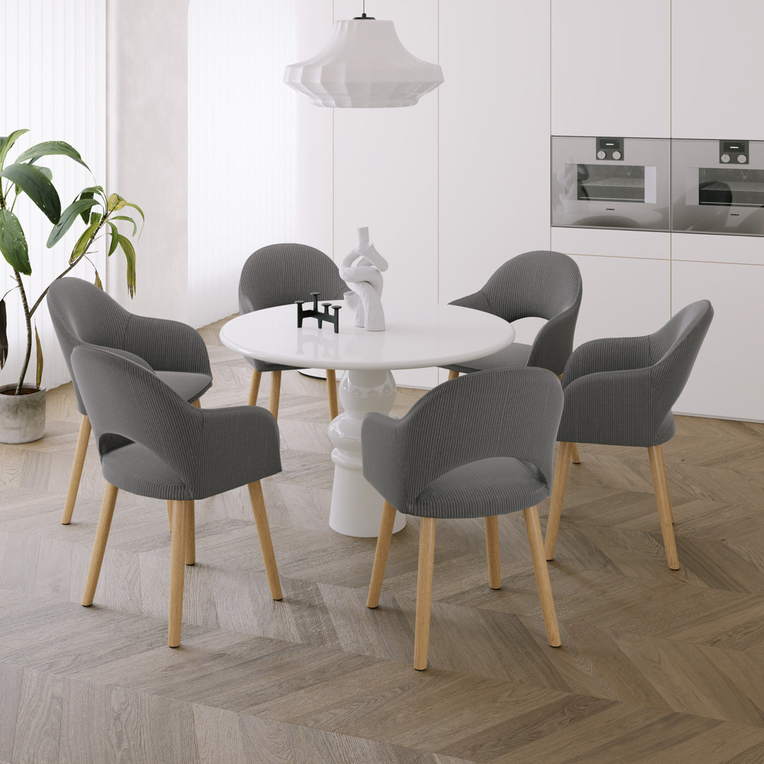 49.5cm H Modern Solid Wood Legs Upholstered Dining Chair with Arm