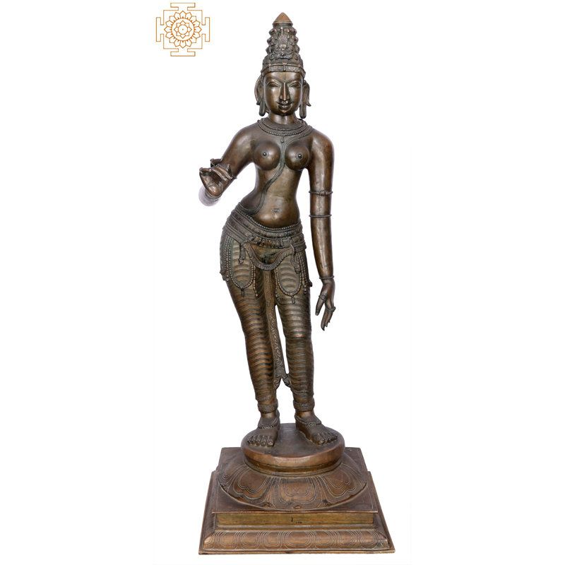 Large Sivagami Goddess Uma – 29" Panchaloha Bronze Statue, Handmade Madhuchista Vidhana Lost-Wax from Swamimalai, Traditional Indian Spiritual Décor
