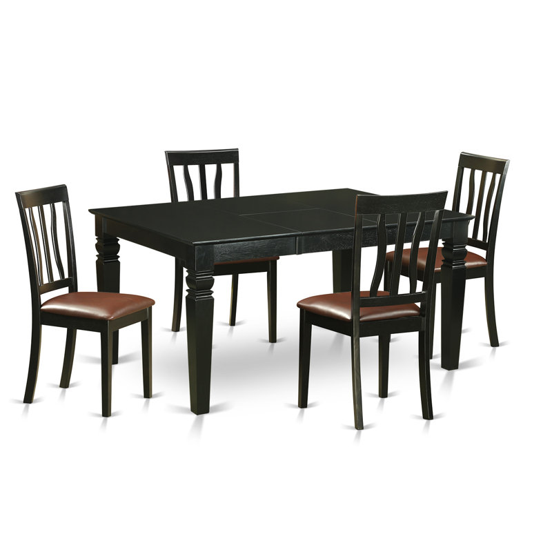 Ensemble de table de salle à manger 5 pièces pour 4 personnes comprenant une table de cuisine rectangulaire avec rallonge papillon et 4 chaises de salle à manger en similicuir, noir