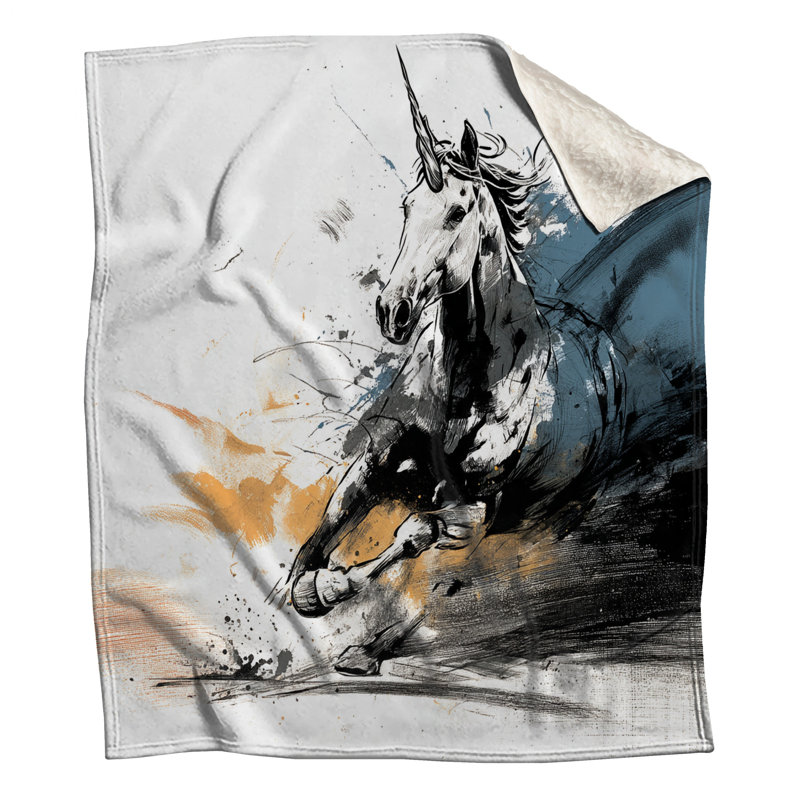 Dynamic Unicorn Illustration Blankets, 50in W x 60in H