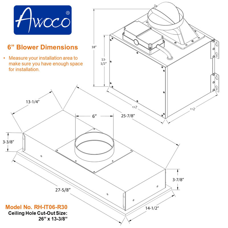 Awoco 30" Stainless Steel 800 CFM Ducted (Vented) Insert Range Hood with Mesh Filter