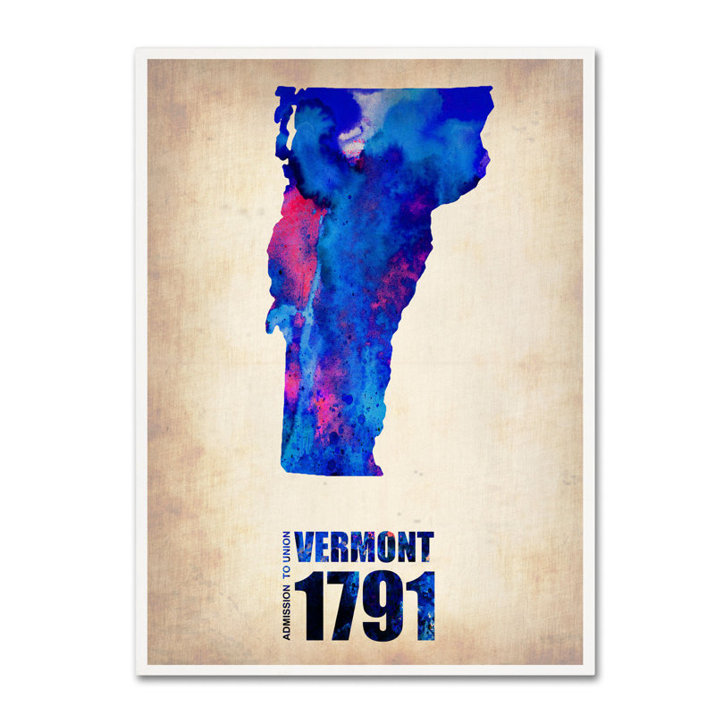« vermont aquarelle map », reproduction sur toile tendue, H 19 po x l 14 po x P 2 po
