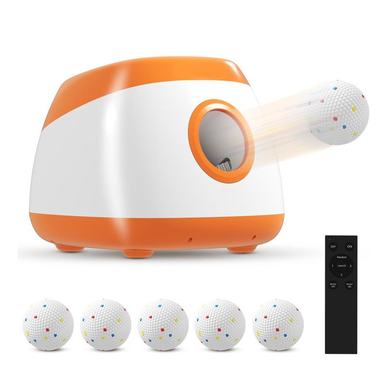 Lance-balles automatique pour chien avec réglages de distance réglables jusqu'à 26-79 pi, jouet interactif en ABS orange