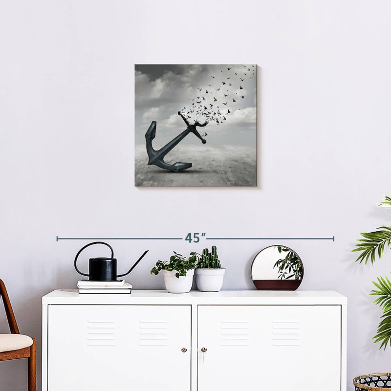 Aletra, ancre et oiseaux, H 20 po x l 20 po