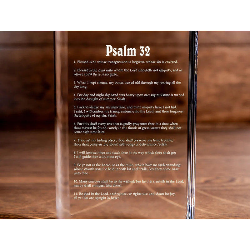 Livre en cristal gravé au laser Joany Psalm 32 de Joany, H 8 po x l 6 po x P 2 po