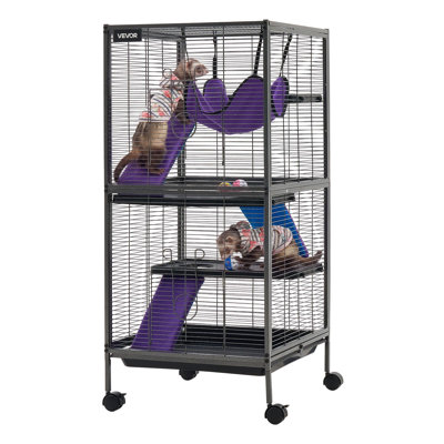 Cage en métal pour petits animaux H 44,5 po à 4 niveaux sur roulettes, 0,55 po espaçant les grandes cages avec hamac, rampes, plateau et portes pour furet, chinchilla, planeur de sucre, cobaye et lapin