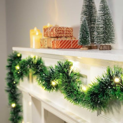 Paquet de 2 guirlandes de Noël avec lumières, 38 pieds au total, 80 guirlandes lumineuses à piles pour rampes d'escalier