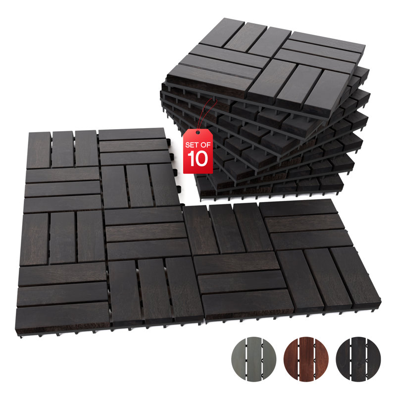 Carreaux de terrasse en bois teck (paquet de 10) - 12 lattes, Noir