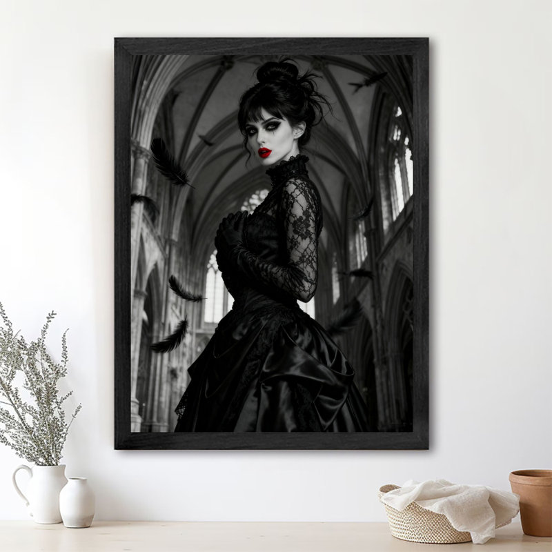 «Black», encadré noir, rétro, gothique romantique, dames et crâne, art mural, impressions de style rétro, H 37 po x l 25 po