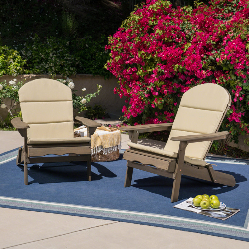Laffey Acacia Foldable Outdoor Adirondack Set, Gray/Khaki