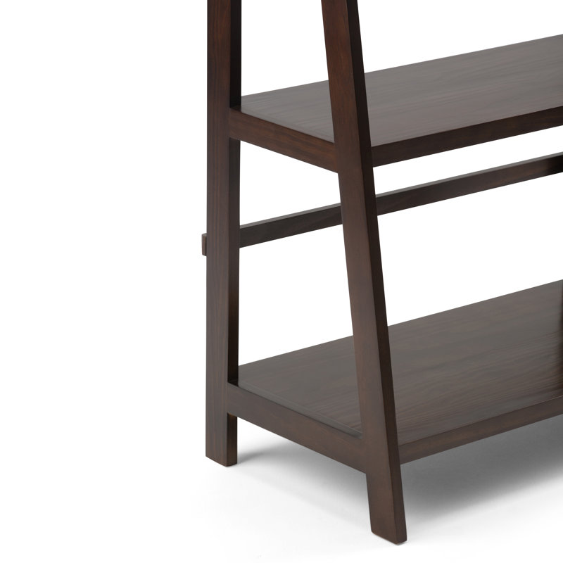 Acadian Solid Wood 5 Shelf Ladder Bookcase with Open Shelves, 72" H x 30" W x 16" D, Brunette Brown