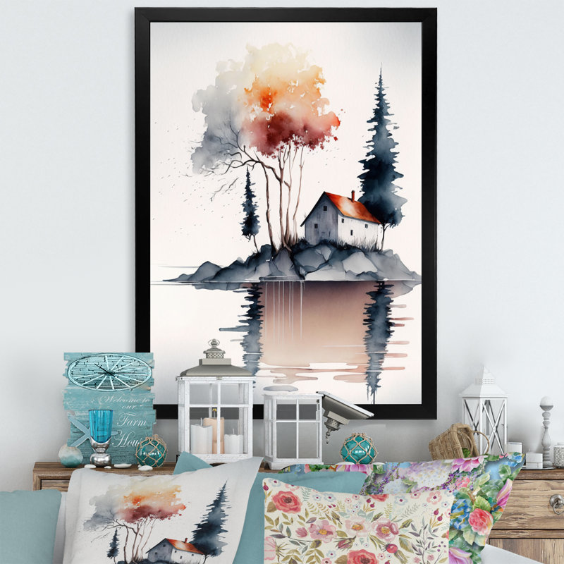 «Red Watercolor Tree» par a Little Countryhouse III, reproduction sur toile, H 44 po x l 34 po x P 1,5 po, Cadre photo noir