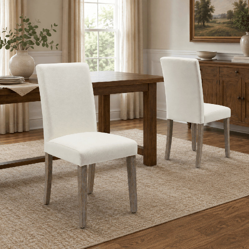 Lot de 2 chaises de salle à manger rembourrées, style chaises d'appoint, pour cuisine ou salon, avec pieds en bois massif et revêtement en tissu mélangé en lin.