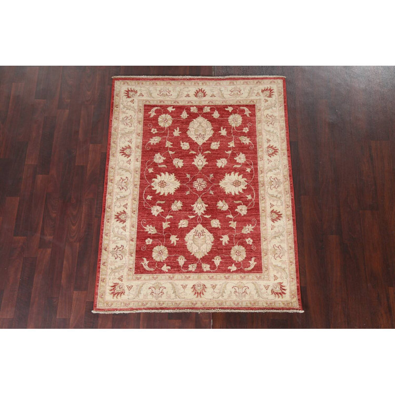 Tapis oriental à motif de légumes Chobi Peshawar noué à la main 4 x 5