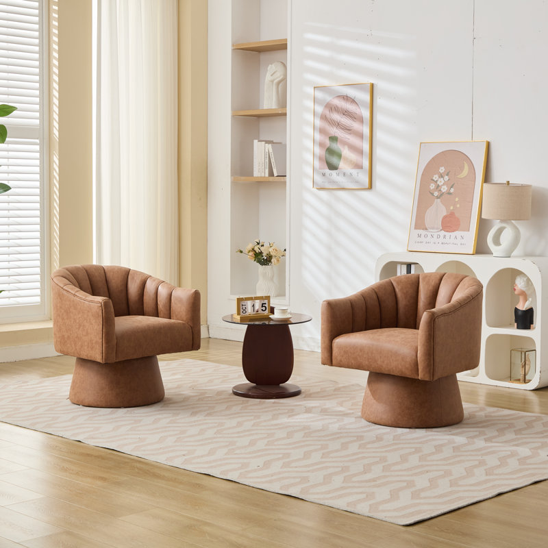 Fauteuil demi-tonneau pivotant en similicuir, Similicuir brun, 2