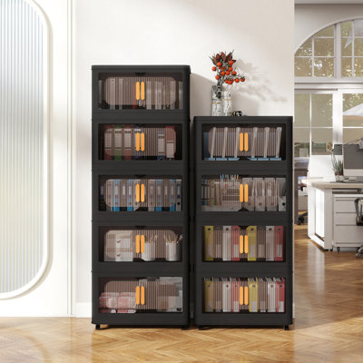 Versatile Folding Storage Cabinet With Magnetic Door And Wheels, Ideal For Organizing Various Spaces And Classifying Items