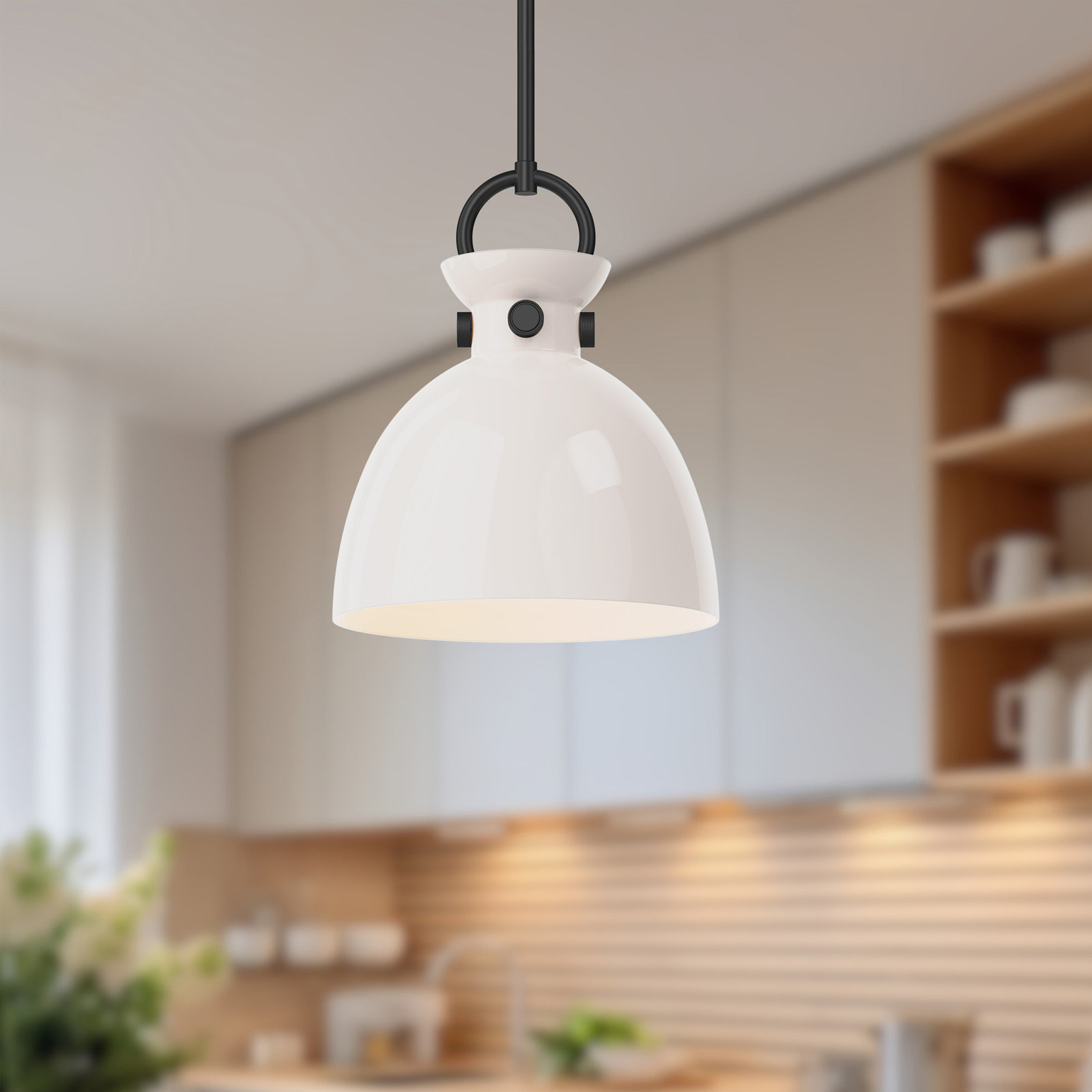 Tinka Single Light Glass Steel Pendant, 12.75" H x 10.5" W x 10.5" D, Matte Black
