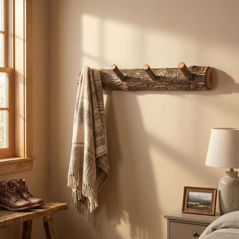 Fireside Lodge Hickory Log Wall Coat Rack - 36-inch with 6 Pegs, 36" with 6 Pegs