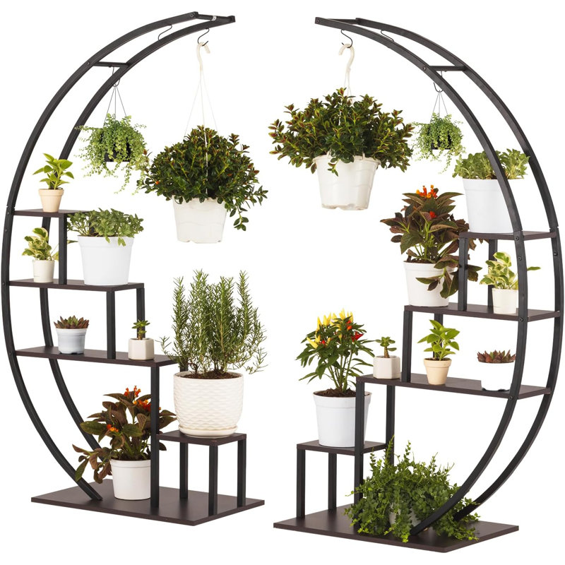 Support pour plante Polin, Noir/noyer