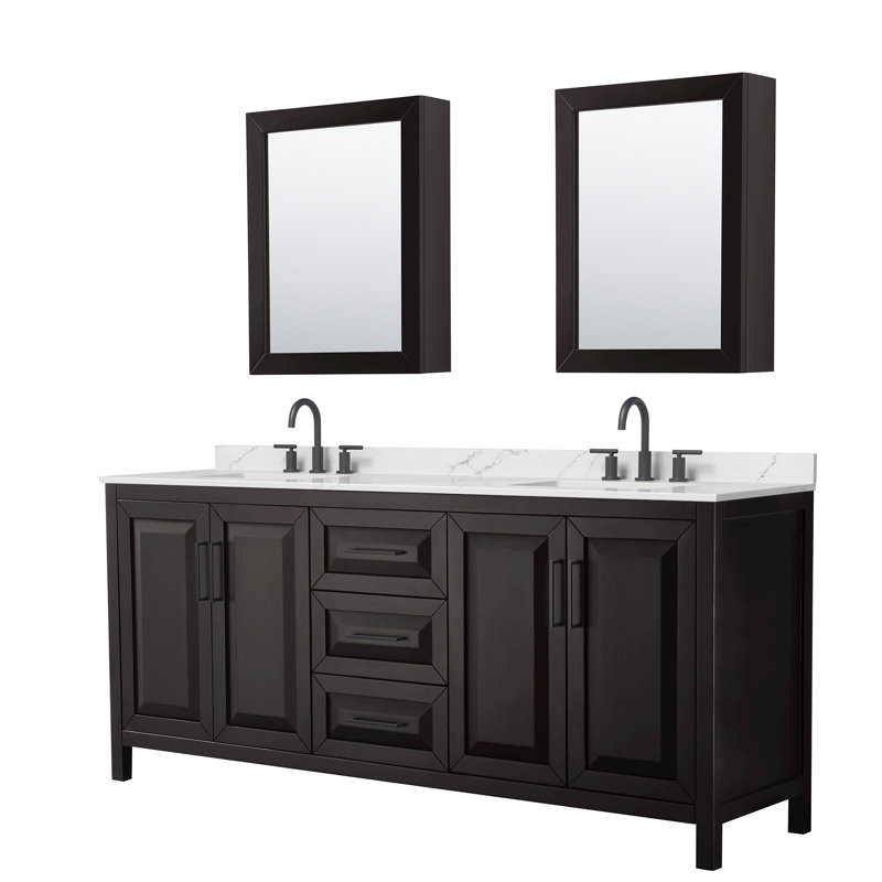 Daria 80 in. with Mirror Vanity, White Quartz, Brown, Matte Black