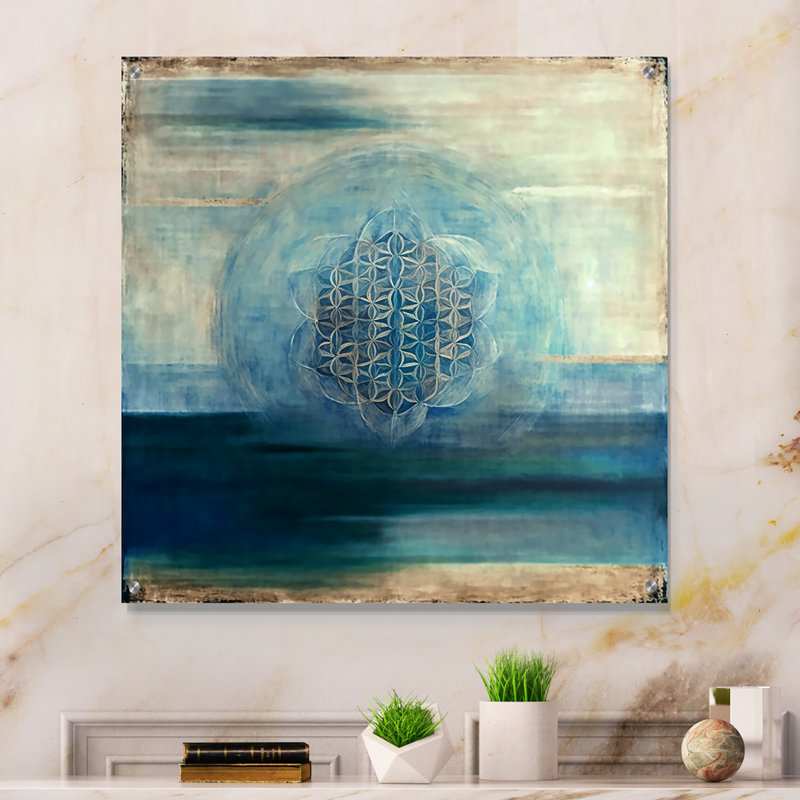 «Antique Sacred Retro Designs IV», art mural abstrait géométrique en acrylique pour le salon, H 16 po x l 16 po